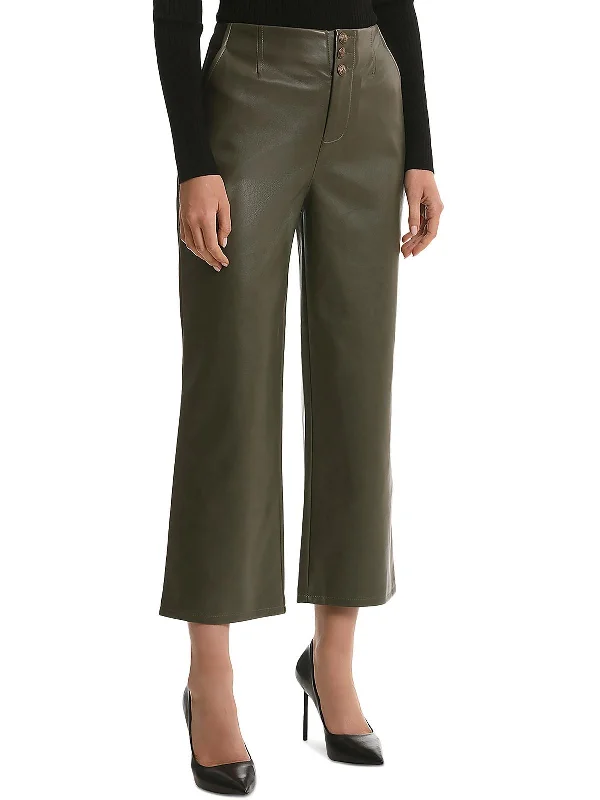 Save Big Womens Faux Leather High Rise Wide Leg Pants