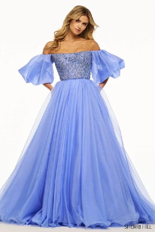 Current Trends Sherri Hill 56052 - Straight Across Puffed Sleeve Ballgown