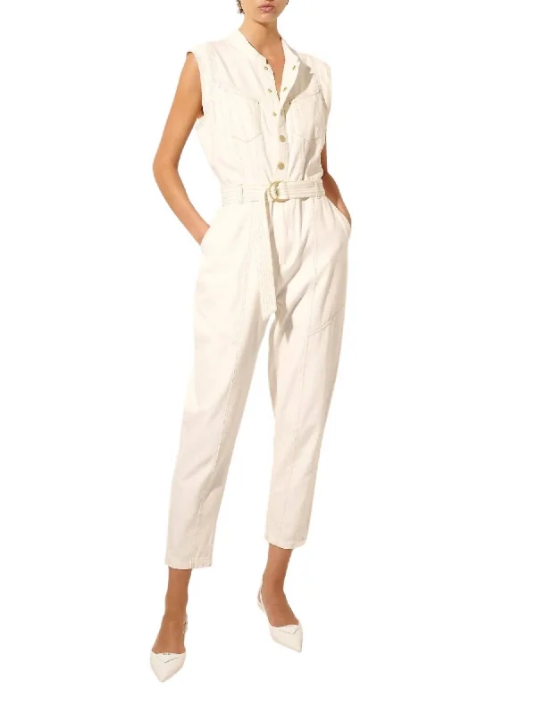 Comfortable Chic Azalia Denim Boilersuit In Cream