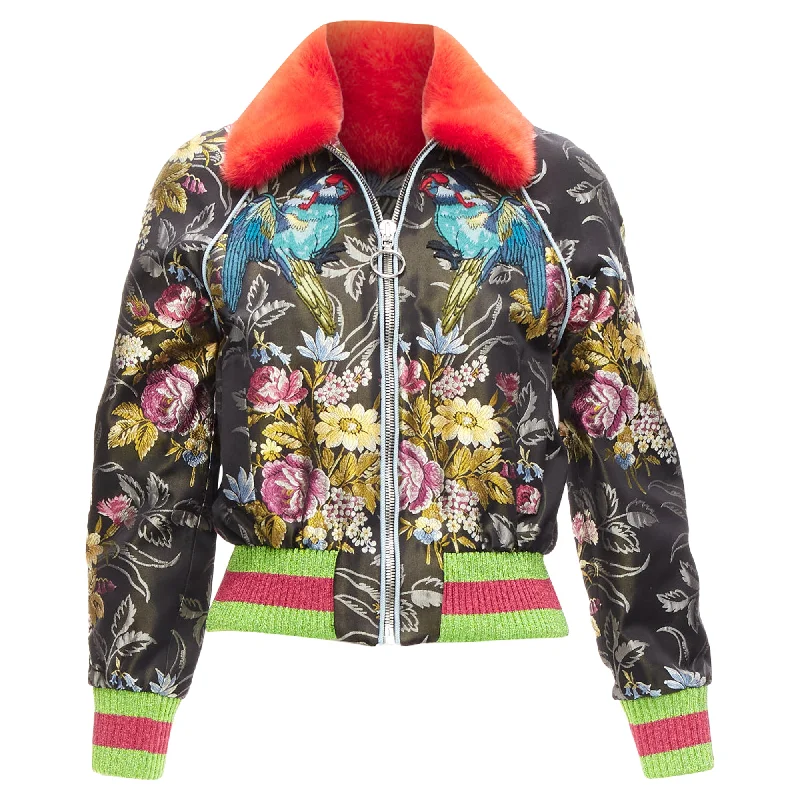 Chic Outfits Gucci Floral Jacquard Mink Fur Collar Bomber Jacket