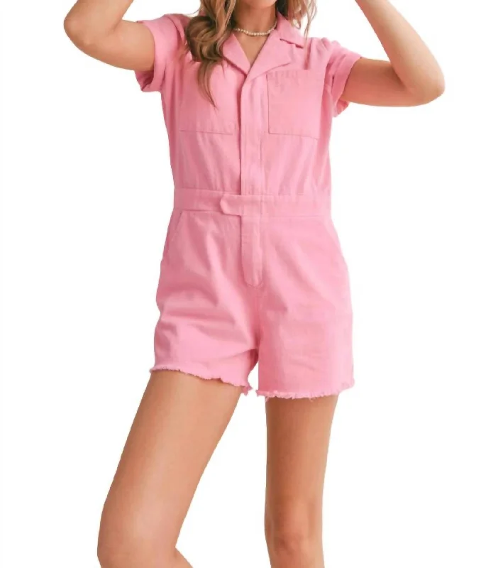 Chic And Comfortable Sweet Pea Denim Romper In Pink