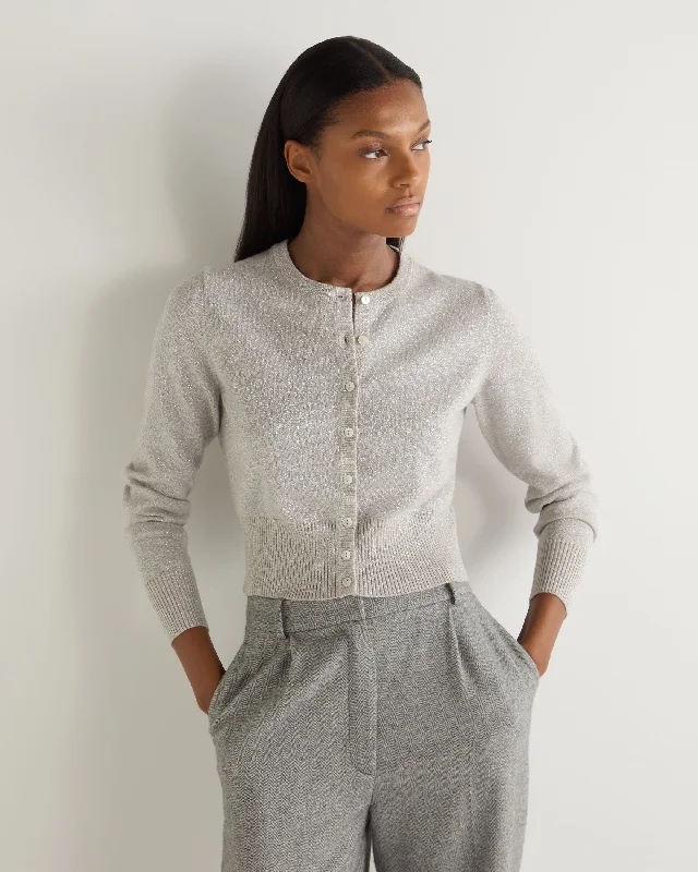 Luxe Layering Women's Ivy Cropped Cashmere Cardigan With Lurex Sand Brown Sparkle