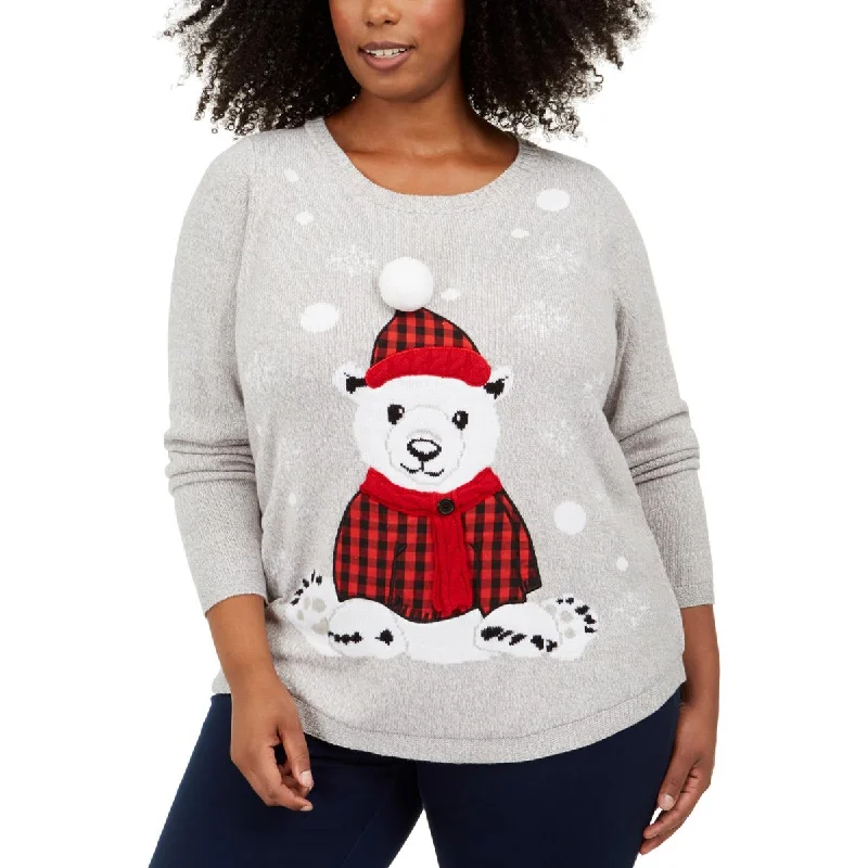 Chic Style Plus Buffalo Bear Womens Plaid Festive Christmas Sweater