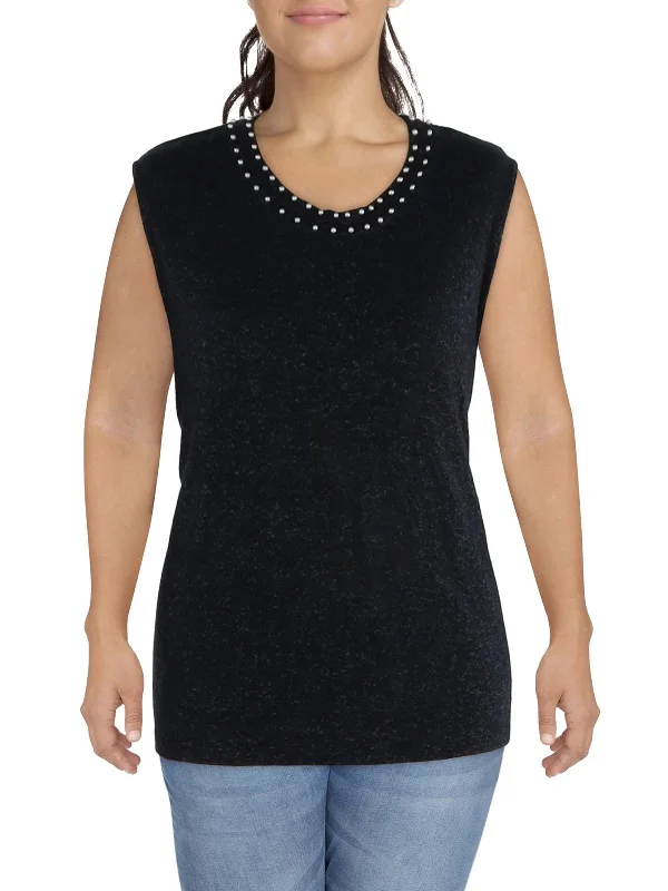 Stylish Basics Plus Womens Jewel Neck Beaded Tank Top Sweater