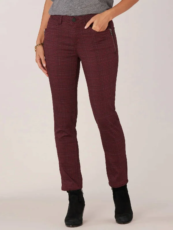 Comfortable Clothes Side Zip Syrah Vintage Skinny Jeans In Burgundy Black Plaid