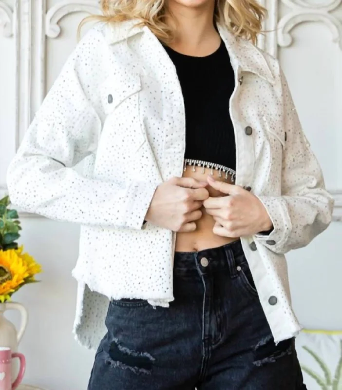 Evening Looks Sparkle Denim Jacket In White