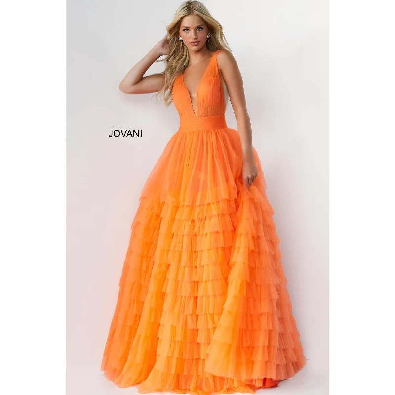 Explore What's New Jovani Orange Tulle Layered Skirt Prom Ballgown 07264