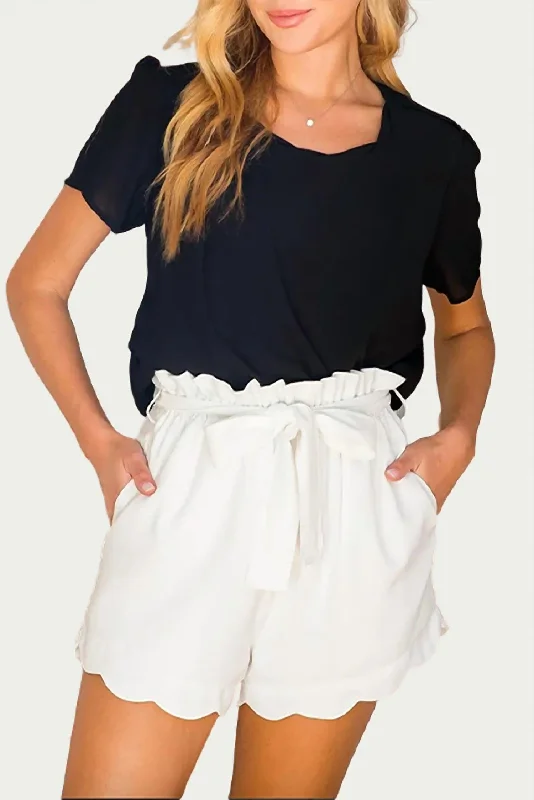 Save Big High-Waisted Scallop Trim Shorts In Ivory