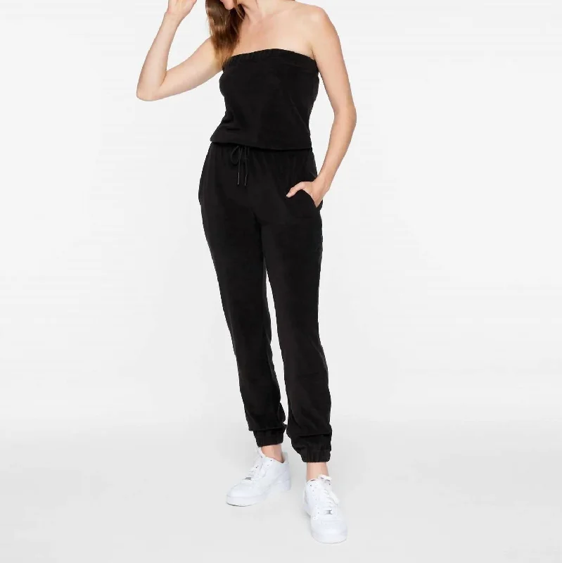 Eclectic Fashion Terry Cloth Tube Jumpsuit In Black