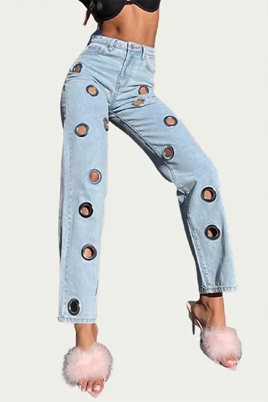 Season Appropriate Women's Collection High-Rise Straight Leg Grommet Jeans In Light Blue