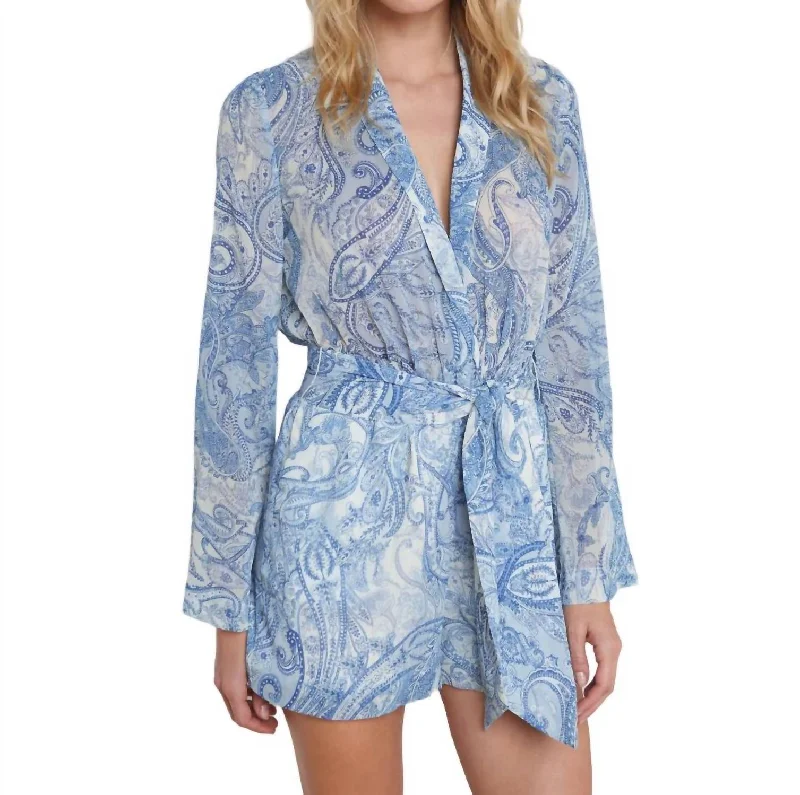 Best Sellers Arabell Romper In Ivory/blue Decorated Paisley