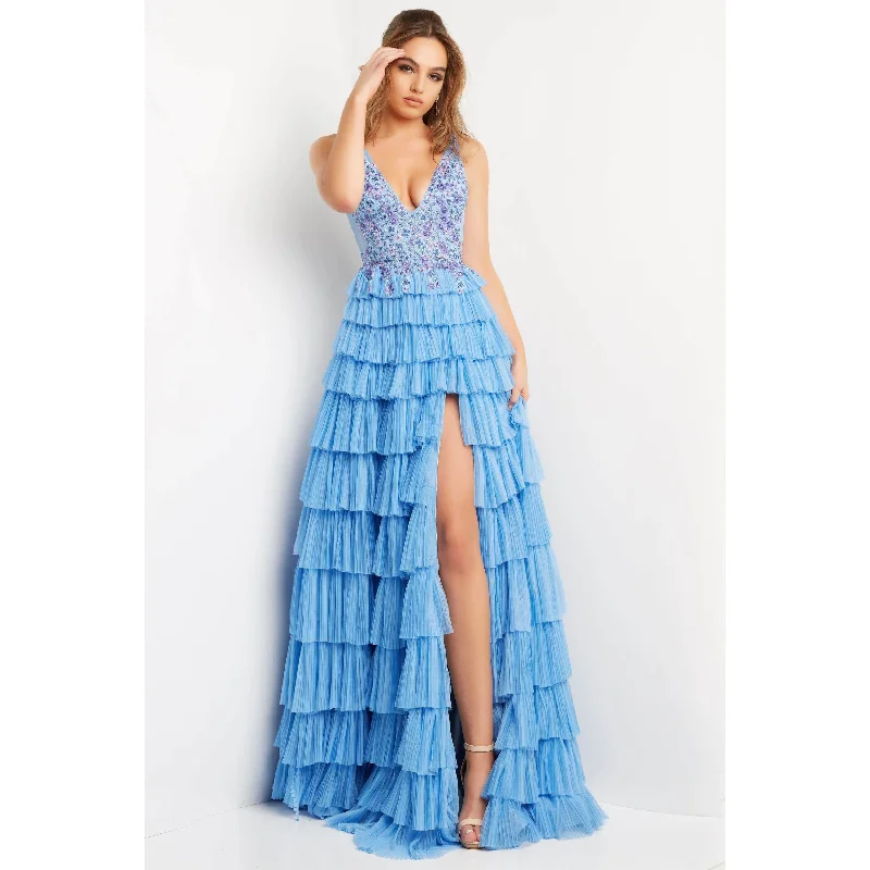 Trendy Aesthetics Jovani Blue Lace Applique Bodice Prom Gown 08237