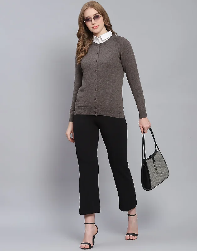 Fashion Forward Outfits Women Grey Solid Round Neck Full Sleeve Cardigan