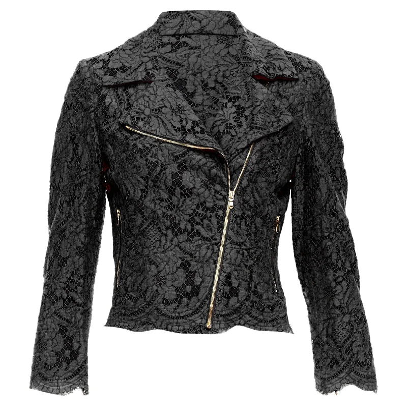 Limited Time Msgm Cotton Blend Lace Side Zip Cropped Biker Jacket