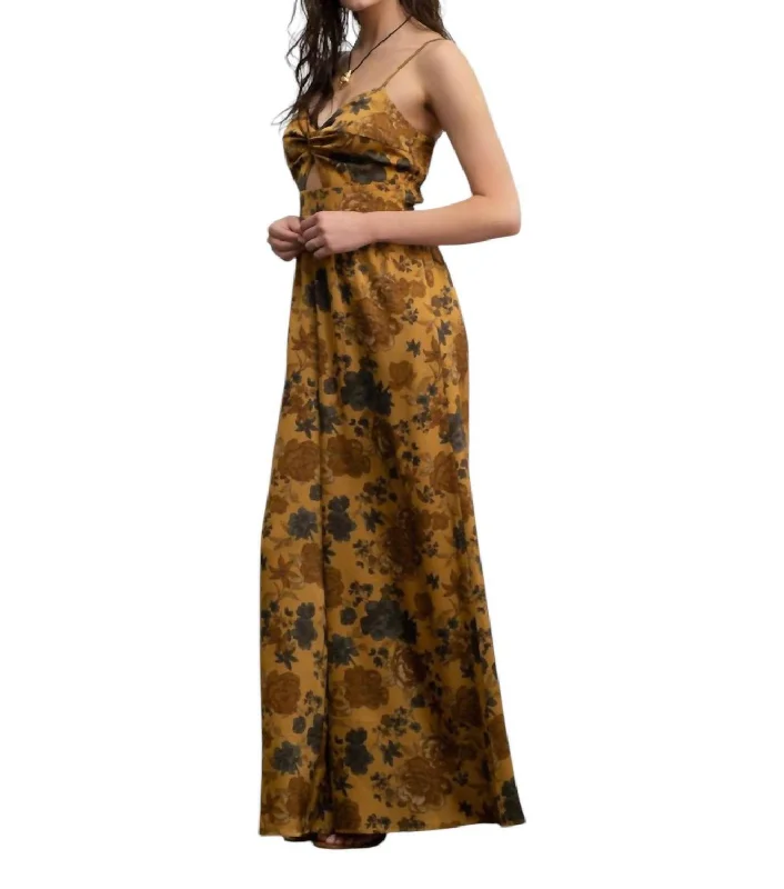 Browse Our Top Products Satin Floral Sleeveless Jumpsuit In Gold