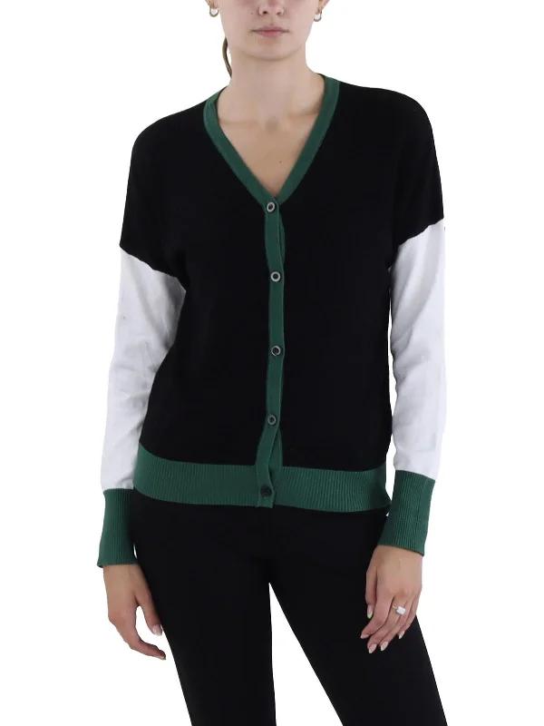 Limited Styles Womens Contrast Trim Colorblock Cardigan Sweater