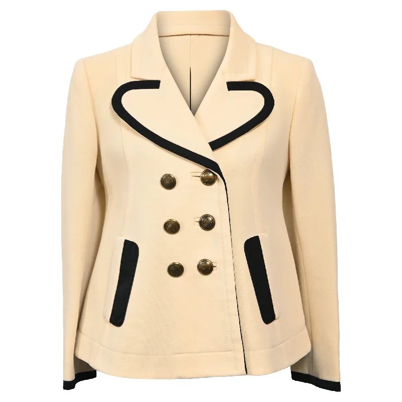 Limited Edition Louis Vuitton Double Breasted Jacket with Black Piping in Cream Wool