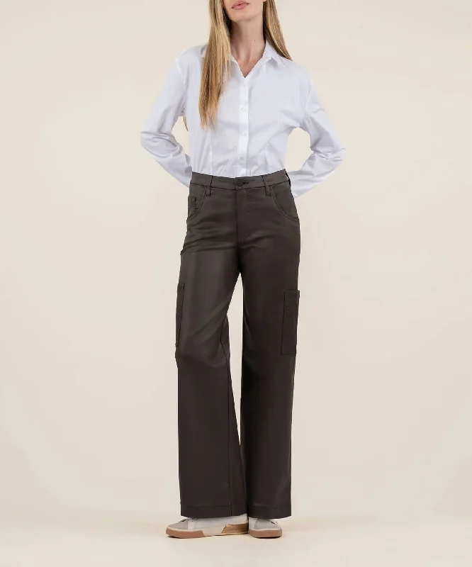 Chic Style, Always In Vogue Jodi Coated High Rise Pant In Seal Brown