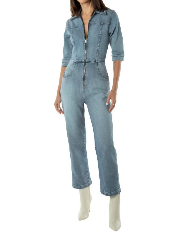 High End Fashion Fayette Crop Denim Jumpsuit In Stellar