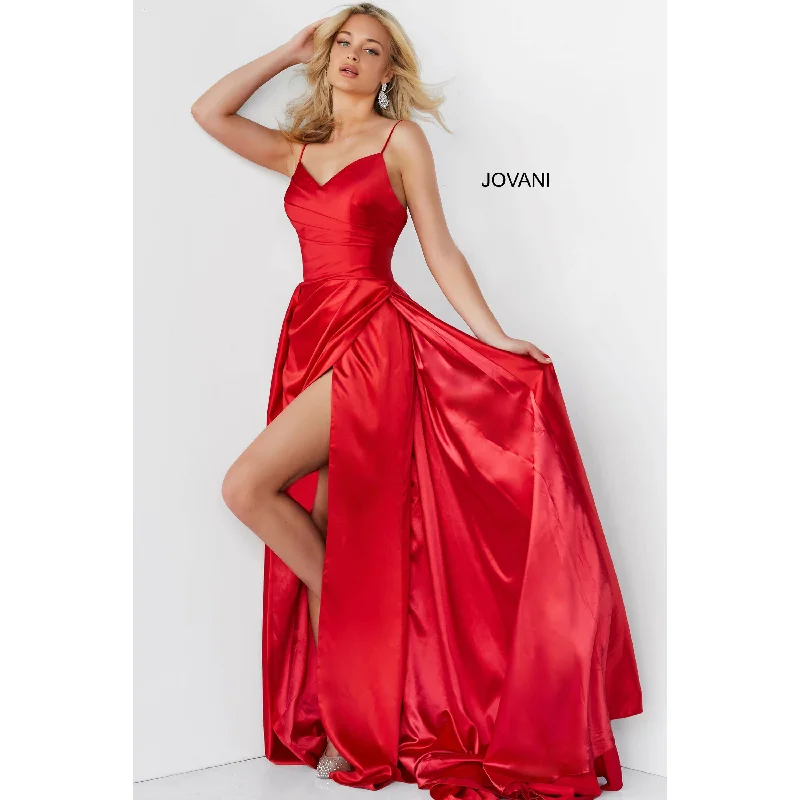 All Season Fashion Collection Jovani Red Pleated V Neck Prom Gown 07800