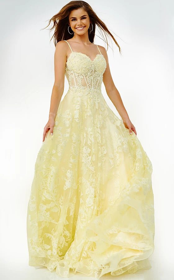 Sustainable Fashion Extravaganza JVN06474 Yellow Corset Bodice A Line Prom Gown