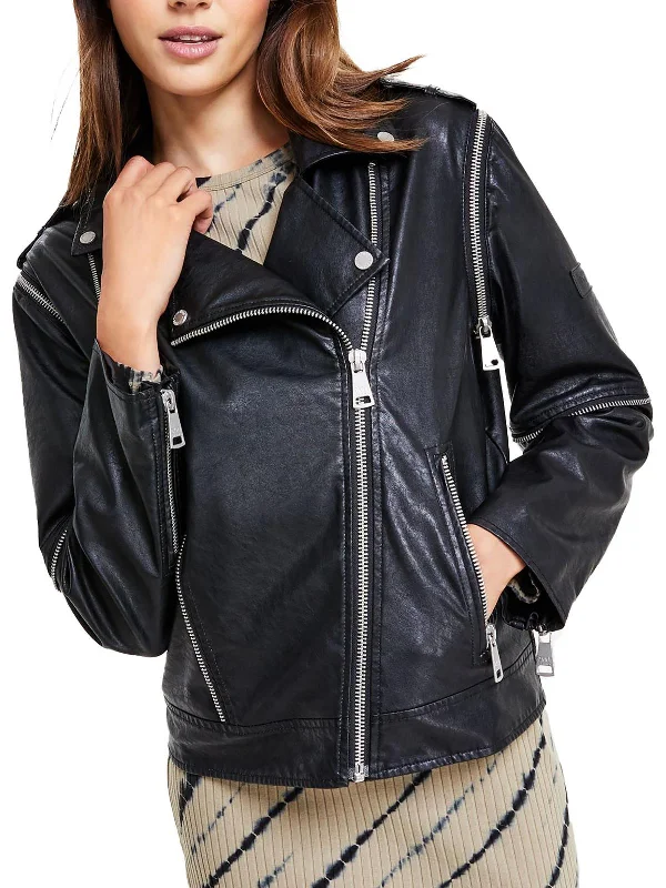 Trendy Women's Wear Collection Womens Faux Leather Short Motorcycle Jacket