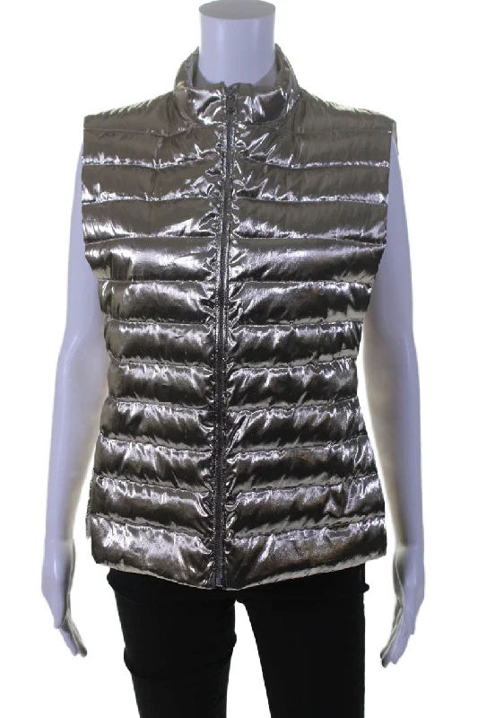 Best Sellers Seventy Womens Metallic Silver High Neck Zip Up Puffer Vest Jacket