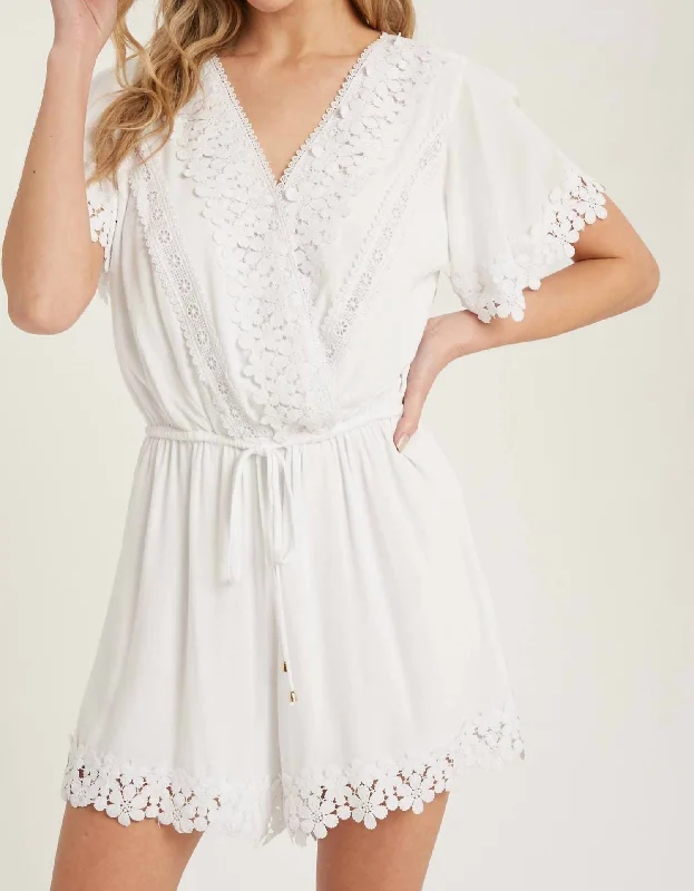 Premium Quality Garments Lace Surplice Romper In Ivory