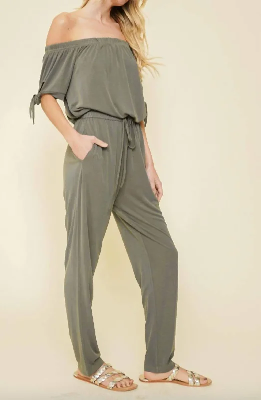 Casual Elegance Soft Tie Jumpsuit In Olive