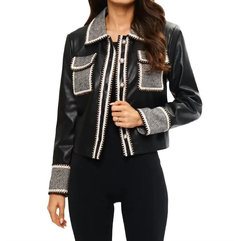 Stylish Savings Vera Vegan Leather Cropped Jacket In Black