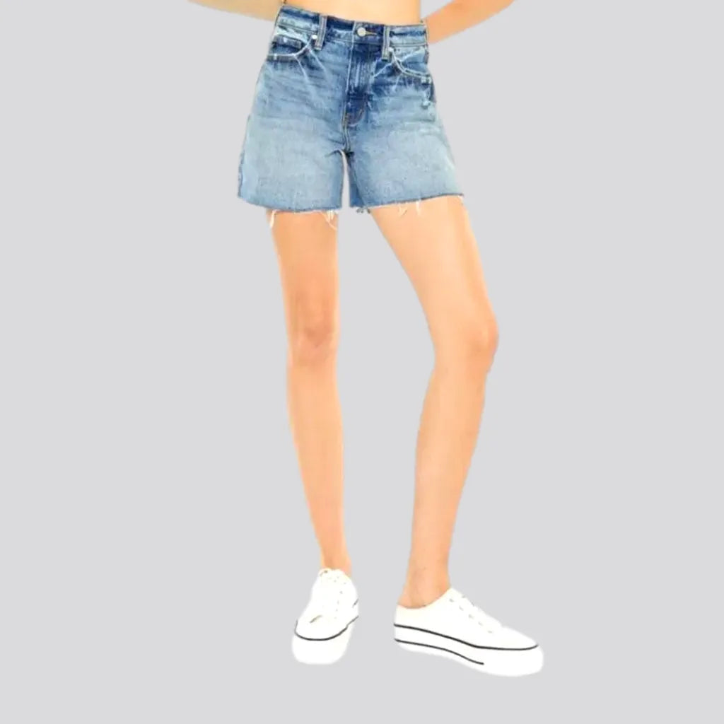 Budget Friendly Raw-hem high-waist denim shorts for ladies