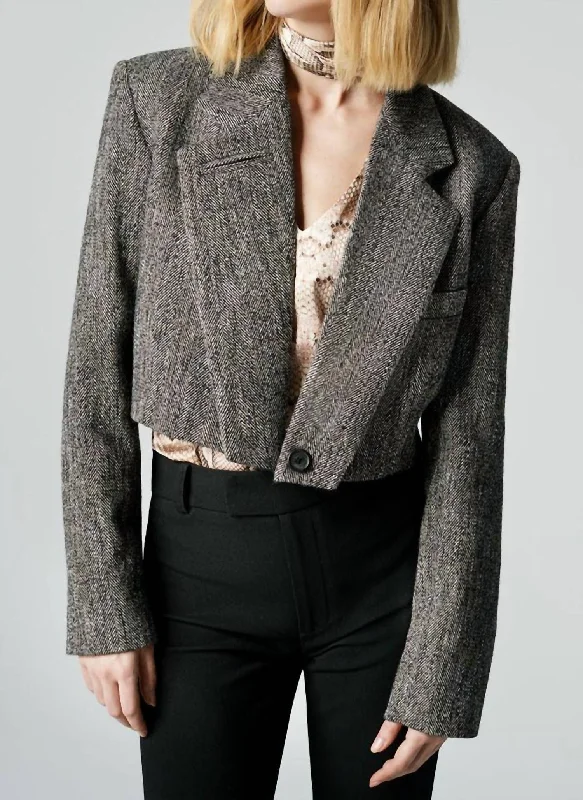 Trend Alert Cut Off Blazer In Brown Tweed