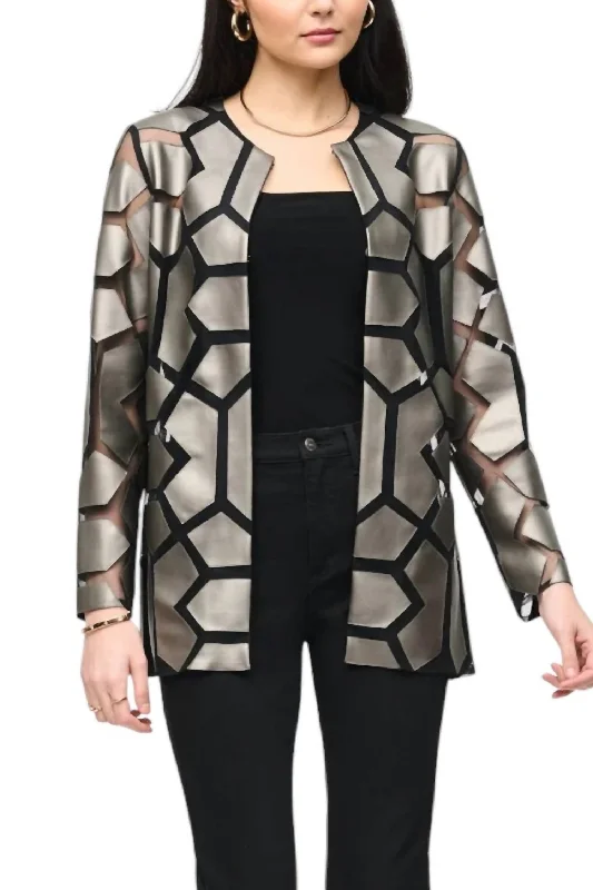 Casual Chic Laser-Cut With Mesh Jacket In Grey / Black