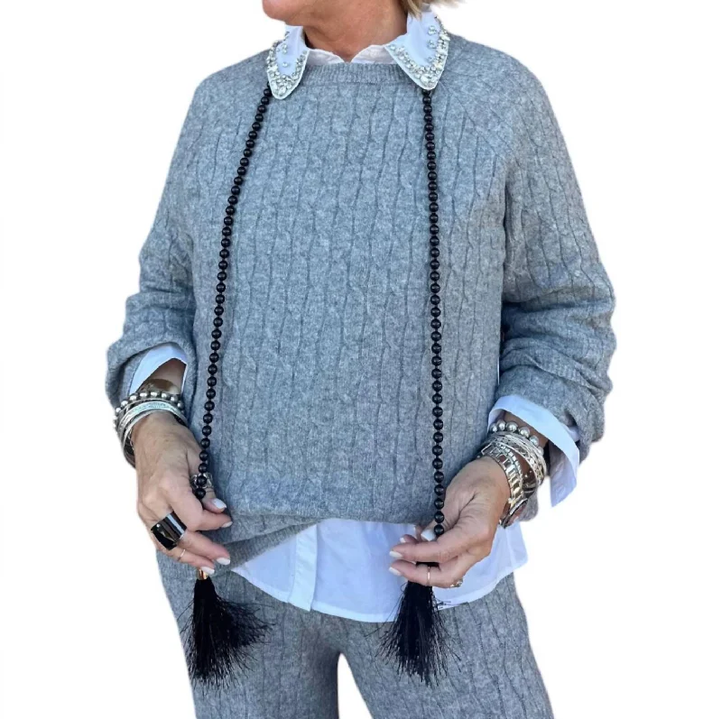 Y2K Nostalgic Fashion Look Dabble Cable Knit Sweater In Grey