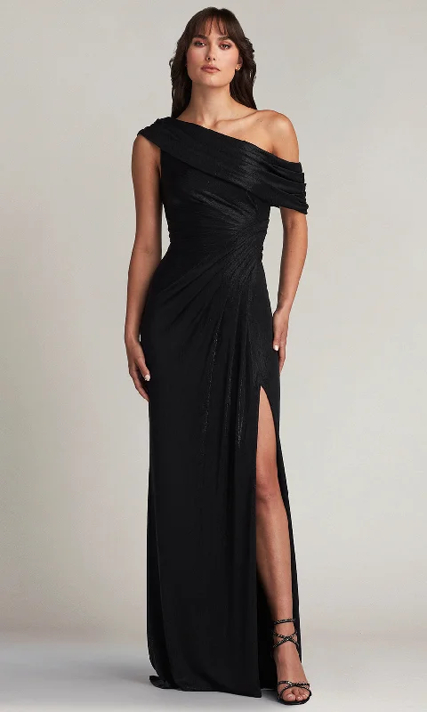 Trendy Urban Attire Tadashi Shoji BSJ20181L - Leary Metallic Slit Draped One-Shoulder Gown