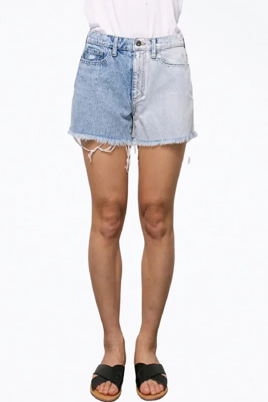 Gorgeous Glamour Collection High-Rise Two-Tone Distressed Denim Shorts In Blue