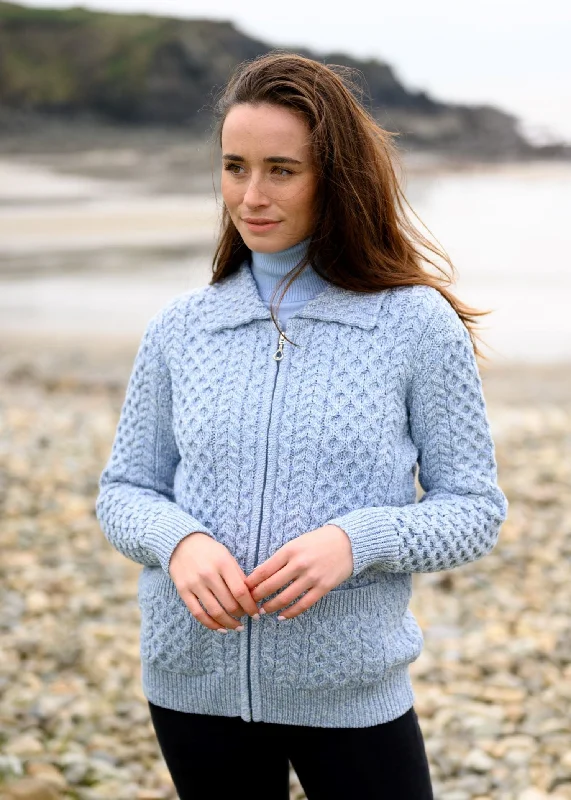 Cutting Edge Fashion Aran Full Zip Cardigan | Sky Blue