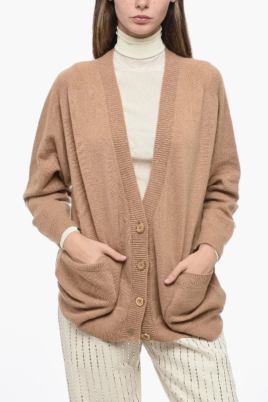 Relaxed Fashion Elisabetta Franchi Cashmere Blend DAILY Cardigan with Patch Pockets