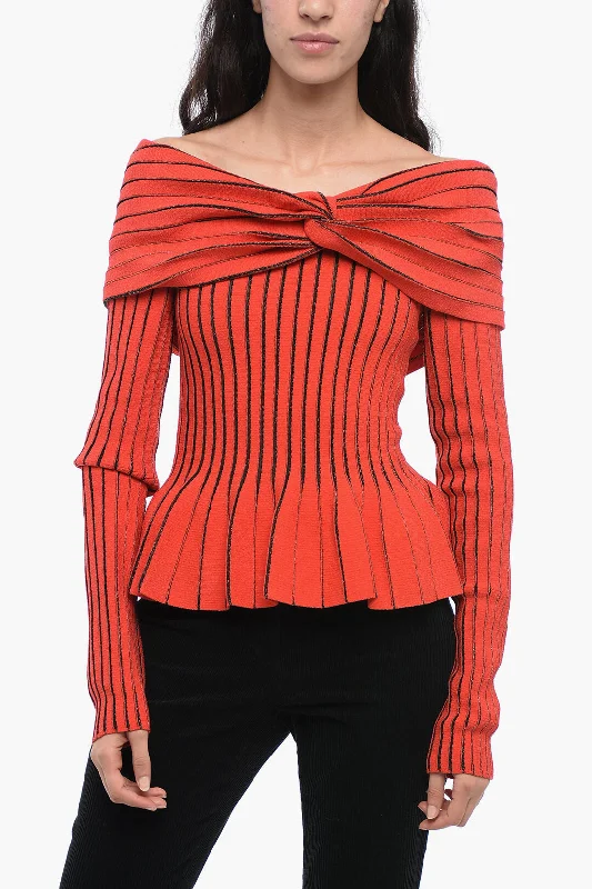 Boho Chic Fashion Balmain Knotted Detail Off-Shoulder Sweater