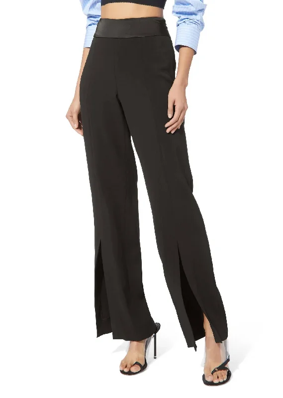 Chic Trends Unveiled Ariah Crepe Satin Combo Front Slit Pant In Black