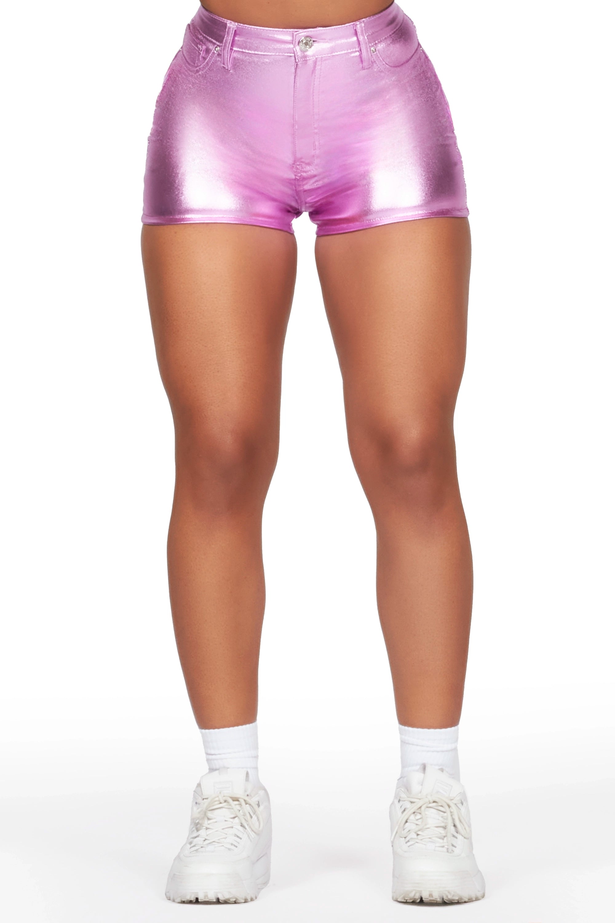 Stay Ahead In Style Racasha Reflective Pink PU Short