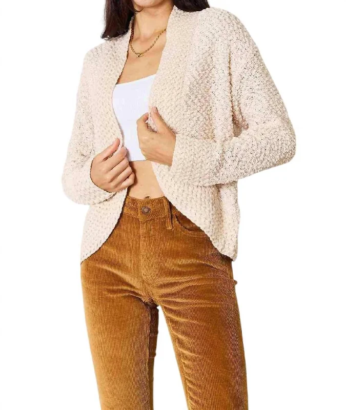 Redefining Women's Fashion Luxurious Knit Open Front Cardigan In Cream