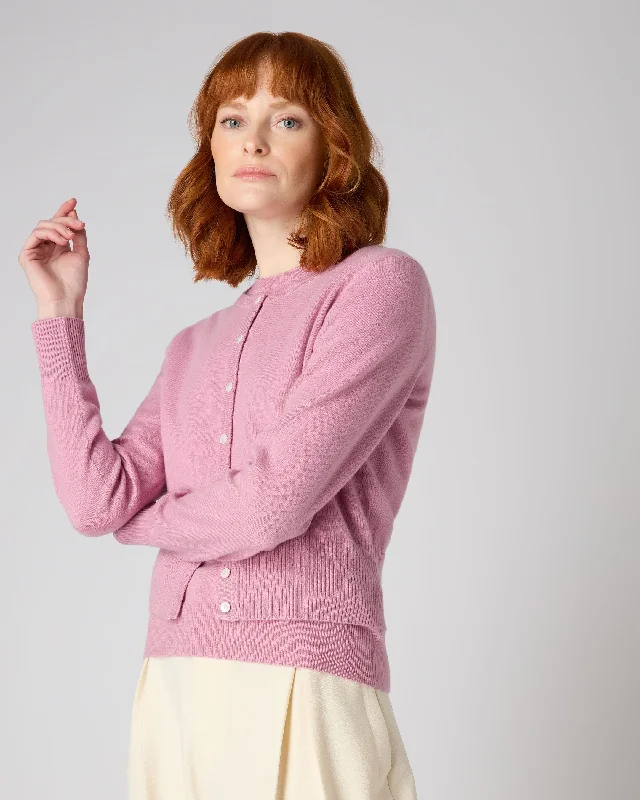 Wardrobe Refresh Women's Long Sleeve Cropped Cashmere Cardigan Burano Pink