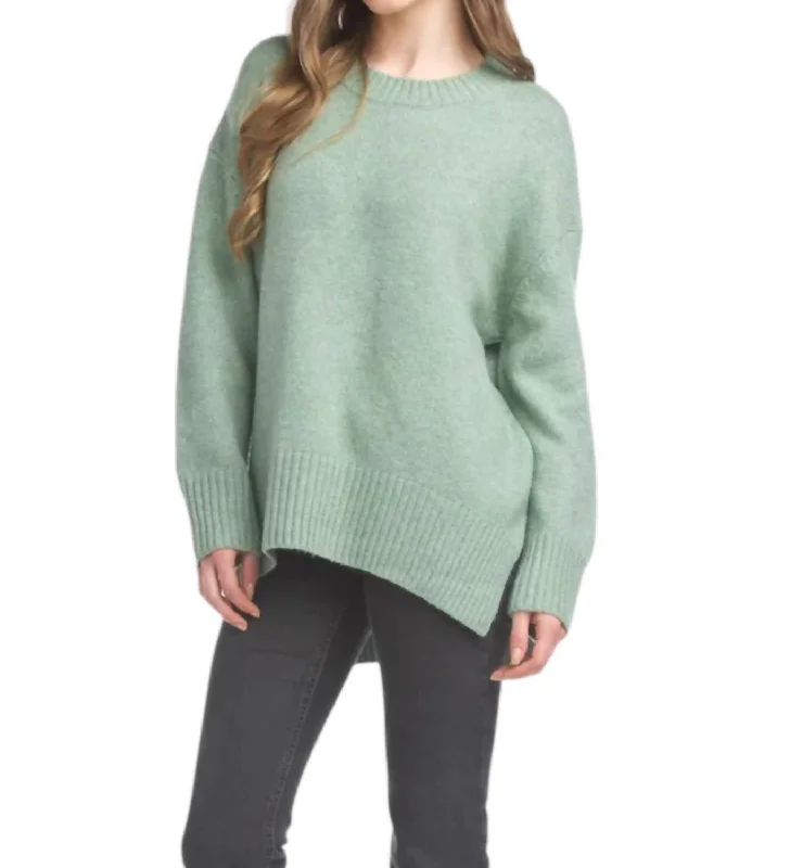 High End Fashion Ribbed Sweater In Green