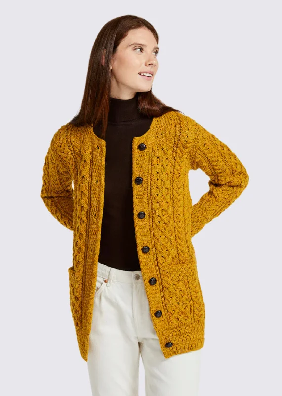 Fashion Forward Basket Weave Aran Cardigan | Mustard