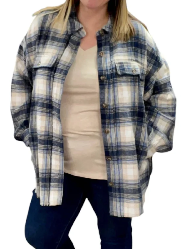 Hot Picks Plaid Shacket In Blue