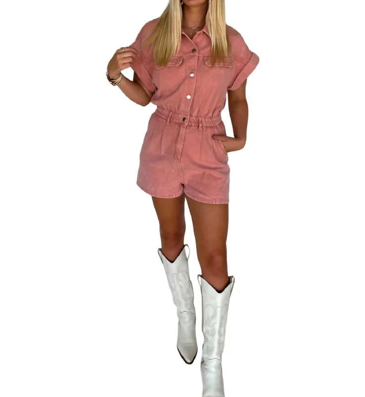 Clearance Sale, All Cheap Quinn Vintage Denim Romper In Blush