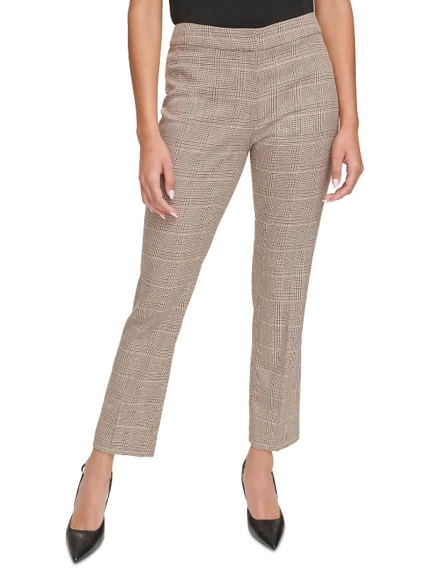 Trend Alert Petites Womens Mid-Rise Glen Plaid Straight Leg Pants