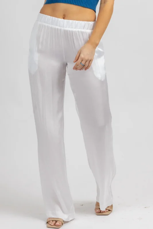 Versatile Style Wardrobe Satin Wide Leg Pant In Off White