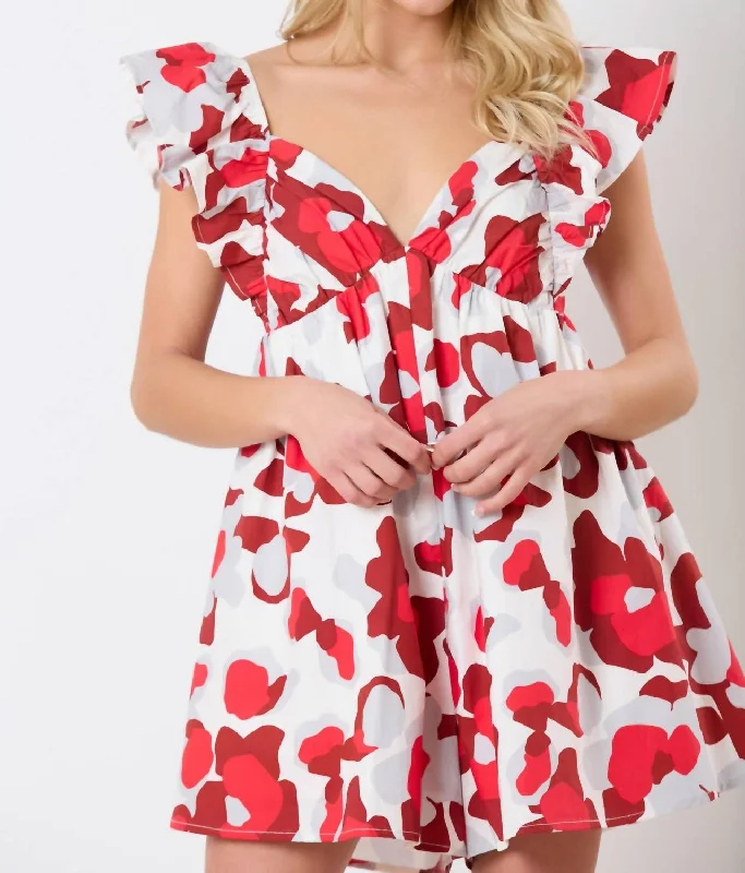 Embrace New Fashion Floral Print Romper In Red